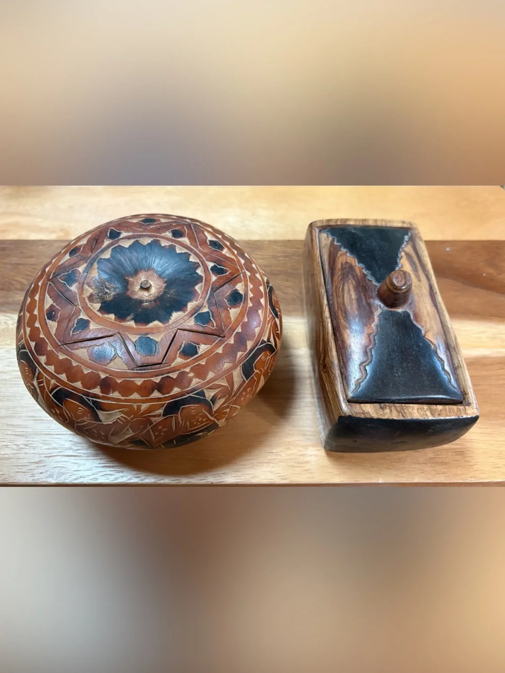 Handcrafted Decorative Gourd Container by El Zague Artisan + Rectangular Box